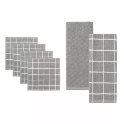 Food Network® Windowpane Grid Dishcloth & Kitchen Towel 6-pk. Gray